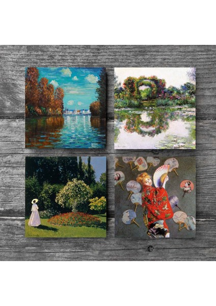 Claude Monet Sonbahar, Japon Kostümü, Gül Çiçekli Kemer, Bahçedeki Kadın Taş Bardak Altlığı Masaüstü Koruyucu Altlık 4 Parça Set 10x10cm Stone Coasters SC223 modelleri