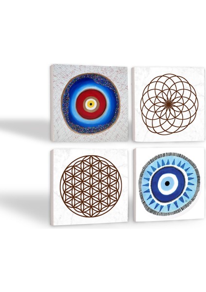 Stone Nazar, Yaşam Çiçeği Taş Bardak Altlığı – 4’lü Set, 10x10 cm Dekoratif Masaüstü Koruyucu Doğaltaş Altlık |SC224| fiyatları