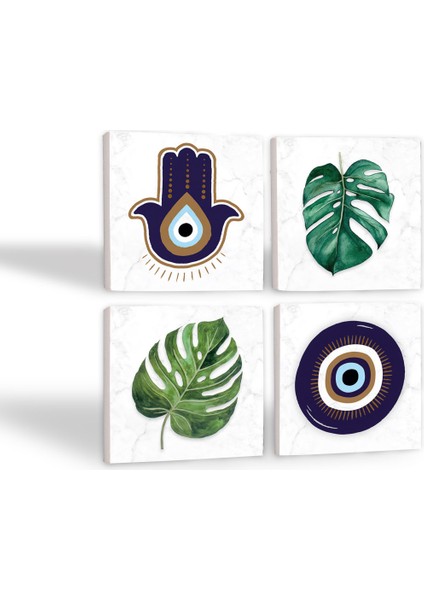 Stone Fatma Ana Eli (Hamsa), Nazar, Yaprak Taş Bardak Altlığı – 4’lü Set, 10x10 cm Dekoratif Masaüstü Koruyucu Doğaltaş Altlık |SC420| fiyatları