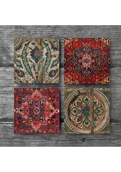 Desen, Vintage Desen Taş Bardak Altlığı – 4’lü Set, 10x10 cm Dekoratif Masaüstü Koruyucu Doğaltaş Altlık |SC229| modelleri