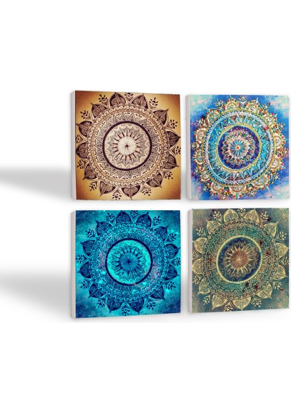 Mandala Taş Bardak Altlığı Masaüstü Koruyucu Altlık 4 Parça Set 10x10cm Stone Coasters SC230