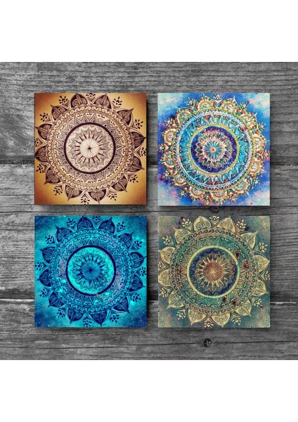 Mandala Taş Bardak Altlığı Masaüstü Koruyucu Altlık 4 Parça Set 10x10cm Stone Coasters SC230