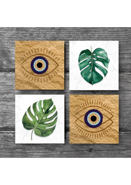 Stone Nazar, Yaprak Taş Bardak Altlığı – 4’lü Set, 10x10 cm Dekoratif Masaüstü Koruyucu Doğaltaş Altlık |SC425| modelleri
