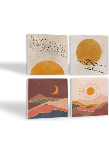 Minimalist, Bohem Taş Bardak Altlığı Masaüstü Koruyucu Altlık 4 Parça Set 10x10cm Stone Coasters SC234