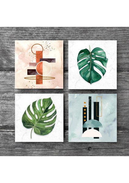 Stone Minimalist Soyut, Yaprak Taş Bardak Altlığı – 4’lü Set, 10x10 cm Dekoratif Masaüstü Koruyucu Doğaltaş Altlık |SC428| modelleri