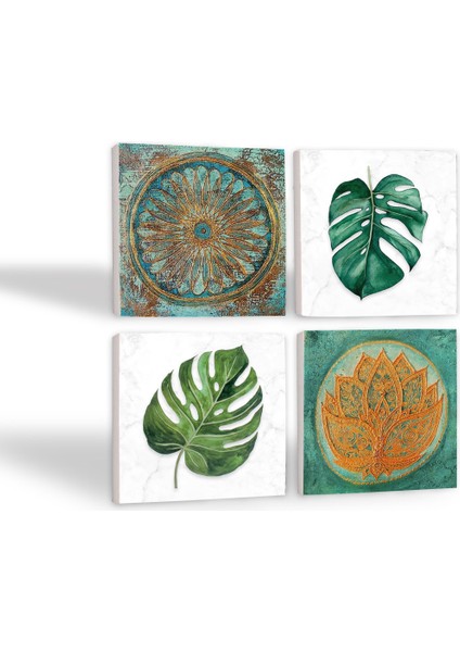 Yaprak, Lotus Çiçeği, Yaşam Çiçeği Taş Bardak Altlığı – 4’lü Set, 10x10 cm Dekoratif Masaüstü Koruyucu Doğaltaş Altlık |SC429| fiyatları