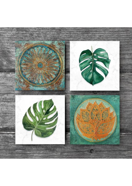 Yaprak, Lotus Çiçeği, Yaşam Çiçeği Taş Bardak Altlığı – 4’lü Set, 10x10 cm Dekoratif Masaüstü Koruyucu Doğaltaş Altlık |SC429| modelleri