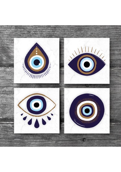 Nazar Taş Bardak Altlığı – 4’lü Set, 10x10 cm Dekoratif Masaüstü Koruyucu Doğaltaş Altlık |SC238| modelleri