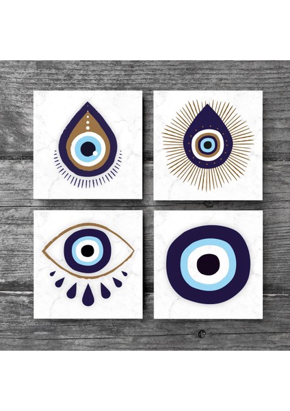 Stone Nazar Taş Bardak Altlığı – 4’lü Set, 10x10 cm Dekoratif Masaüstü Koruyucu Doğaltaş Altlık |SC239| modelleri