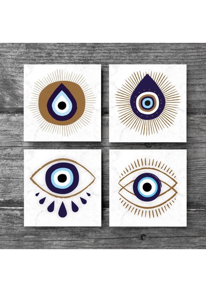 Stone Nazar Taş Bardak Altlığı – 4’lü Set, 10x10 cm Dekoratif Masaüstü Koruyucu Doğaltaş Altlık |SC240| modelleri