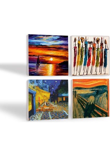 Van Gogh Kafe Terasta Gece, Çığlık, Yerli Kadınlar, Deniz Manzarası Taş Bardak Altlığı – 4’lü Set, 10x10 cm Dekoratif Masaüstü Koruyucu Doğaltaş Altlık |SC434| fiyatları