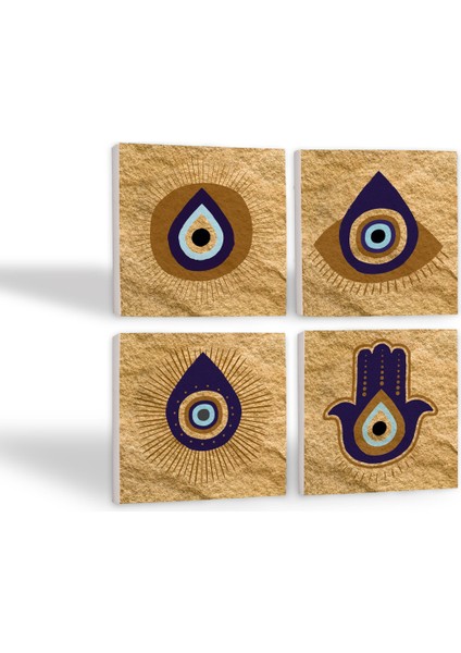 Stone Fatma Ana Eli (Hamsa), Nazar Taş Bardak Altlığı – 4’lü Set, 10x10 cm Dekoratif Masaüstü Koruyucu Doğaltaş Altlık |SC243| fiyatları