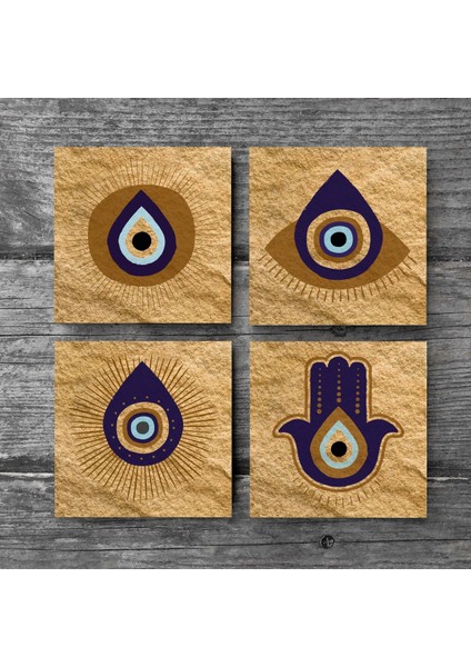 Stone Fatma Ana Eli (Hamsa), Nazar Taş Bardak Altlığı – 4’lü Set, 10x10 cm Dekoratif Masaüstü Koruyucu Doğaltaş Altlık |SC243| modelleri