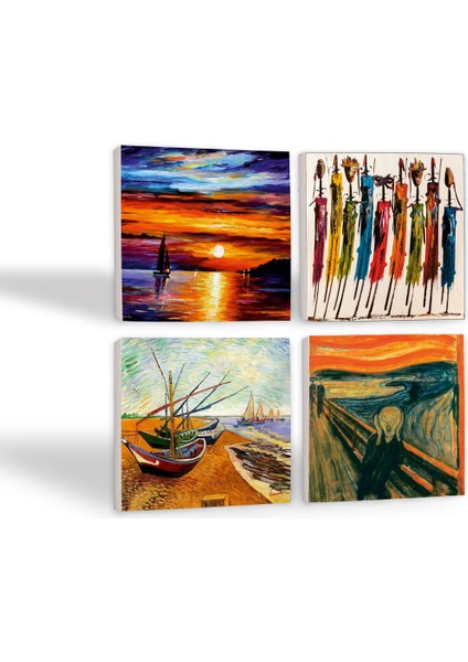 Van Gogh Balıkçı Tekneleri, Çığlık, Yerli Kadınlar, Deniz Manzarası Taş Bardak Altlığı – 4’lü Set, 10x10 cm Dekoratif Masaüstü Koruyucu Doğaltaş Altlık |SC435| fiyatları