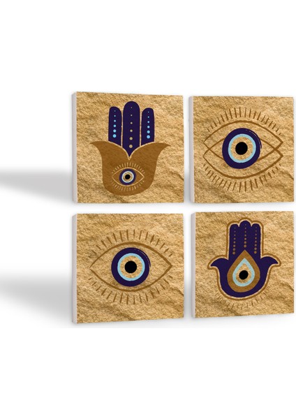 Stone Fatma Ana Eli (Hamsa), Nazar Taş Bardak Altlığı – 4’lü Set, 10x10 cm Dekoratif Masaüstü Koruyucu Doğaltaş Altlık |SC245| fiyatları