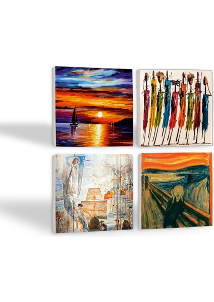 Dalí Amerika’nın Keşfi, Çığlık, Yerli Kadınlar, Deniz Manzarası Taş Bardak Altlığı – 4’lü Set, 10x10 cm Dekoratif Masaüstü Koruyucu Doğaltaş Altlık |SC437| fiyatları