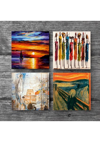 Dalí Amerika’nın Keşfi, Çığlık, Yerli Kadınlar, Deniz Manzarası Taş Bardak Altlığı – 4’lü Set, 10x10 cm Dekoratif Masaüstü Koruyucu Doğaltaş Altlık |SC437| modelleri