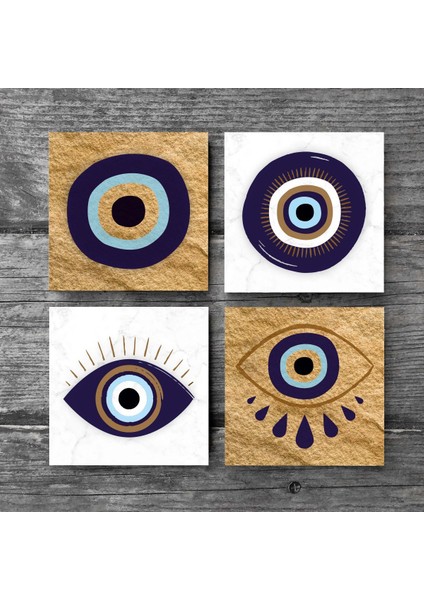 Nazar Taş Bardak Altlığı – 4’lü Set, 10x10 cm Dekoratif Masaüstü Koruyucu Doğaltaş Altlık |SC249| modelleri