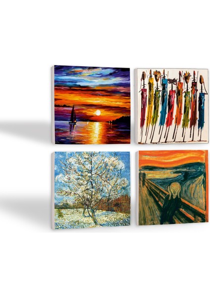 Van Gogh Çiçeklenen Pembe Şeftali Ağacı, Çığlık, Yerli Kadınlar, Deniz Manzarası Taş Bardak Altlığı Masaüstü Koruyucu Altlık 4 Parça Set 10x10cm Stone Coasters SC441 fiyatları