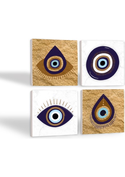 Stone Nazar Taş Bardak Altlığı – 4’lü Set, 10x10 cm Dekoratif Masaüstü Koruyucu Doğaltaş Altlık |SC250| fiyatları