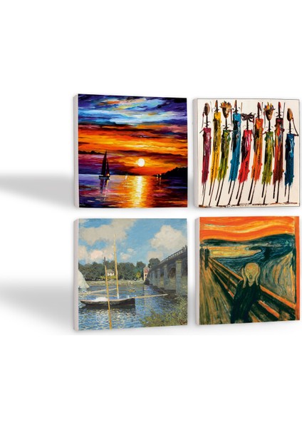 Claude Monet Argenteuil'de Köprü, Çığlık, Yerli Kadınlar, Deniz Manzarası Taş Bardak Altlığı – 4’lü Set, 10x10 cm Dekoratif Masaüstü Koruyucu Doğaltaş Altlık |SC442| fiyatları