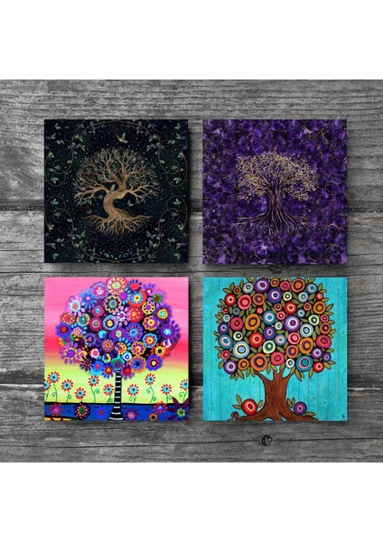 Stone Hayat Ağacı Taş Bardak Altlığı – 4’lü Set, 10x10 cm Dekoratif Masaüstü Koruyucu Doğaltaş Altlık |SC255| modelleri