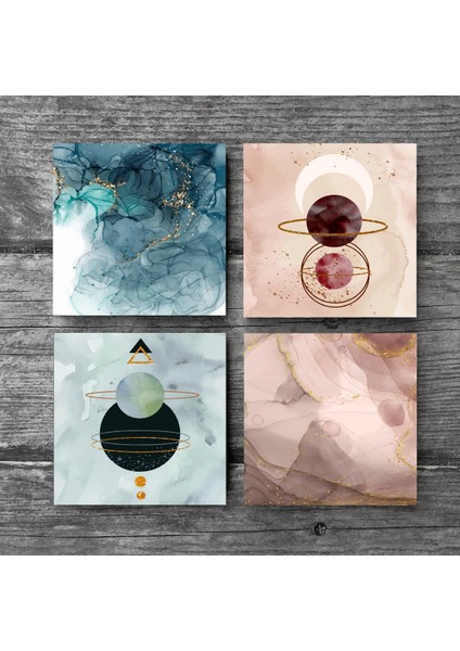 Minimalist, Soyut Sanat Taş Bardak Altlığı – 4’lü Set, 10x10 cm Dekoratif Masaüstü Koruyucu Doğaltaş Altlık |SC447| modelleri