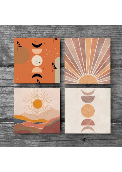 Stone Bohem, Minimalist Soyut Taş Bardak Altlığı – 4’lü Set, 10x10 cm Dekoratif Masaüstü Koruyucu Doğaltaş Altlık |SC259| modelleri
