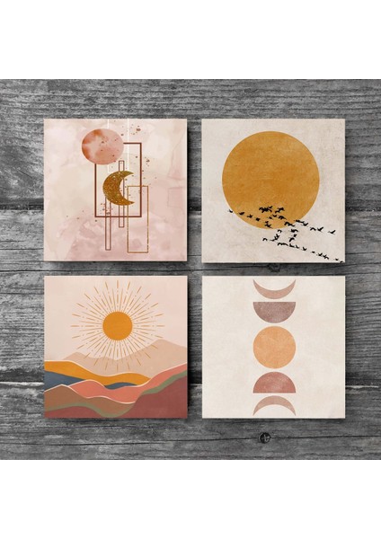 Minimalist, Bohem, Soyut Taş Bardak Altlığı Masaüstü Koruyucu Altlık 4 Parça Set 10x10cm Stone Coasters SC261