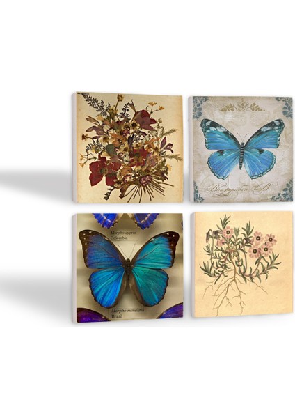 Stone Vintage Çiçek, Kelebek Taş Bardak Altlığı – 4’lü Set, 10x10 cm Dekoratif Masaüstü Koruyucu Doğaltaş Altlık |SC452| fiyatları
