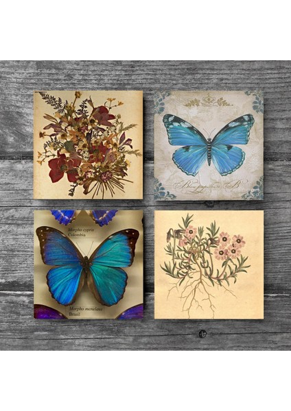 Stone Vintage Çiçek, Kelebek Taş Bardak Altlığı – 4’lü Set, 10x10 cm Dekoratif Masaüstü Koruyucu Doğaltaş Altlık |SC452| modelleri
