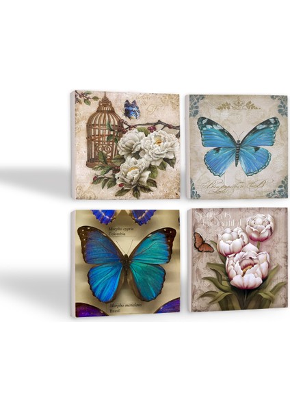 Kelebek Taş Bardak Altlığı Masaüstü Koruyucu Altlık 4 Parça Set 10x10cm Stone Coasters SC453 fiyatları
