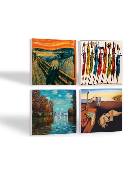 Salvador Dalí Belleğin Azmi, Claude Monet Sonbahar, Çığlık, Yerli Kadınlar Taş Bardak Altlığı – 4’lü Set, 10x10 cm Dekoratif Masaüstü Koruyucu Doğaltaş Altlık |SC266| fiyatları