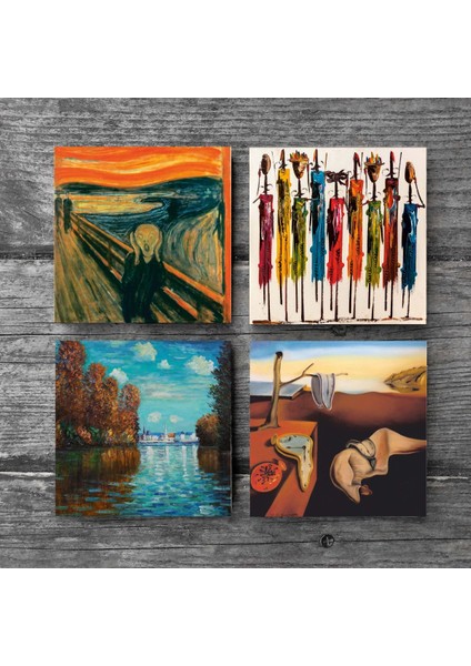 Salvador Dalí Belleğin Azmi, Claude Monet Sonbahar, Çığlık, Yerli Kadınlar Taş Bardak Altlığı – 4’lü Set, 10x10 cm Dekoratif Masaüstü Koruyucu Doğaltaş Altlık |SC266| modelleri