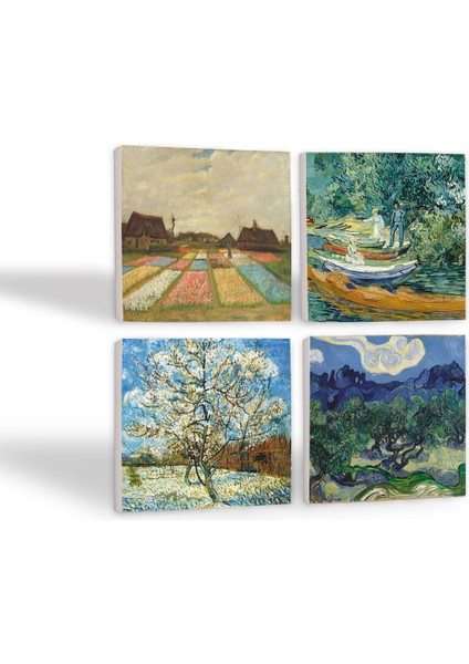 Van Gogh Zeytin Ağaçları, Şeftali Ağacı, Lale Tarlaları, Oise Bankası Taş Bardak Altlığı – 4’lü Set, 10x10 cm Dekoratif Masaüstü Koruyucu Doğaltaş Altlık |SC270| fiyatları