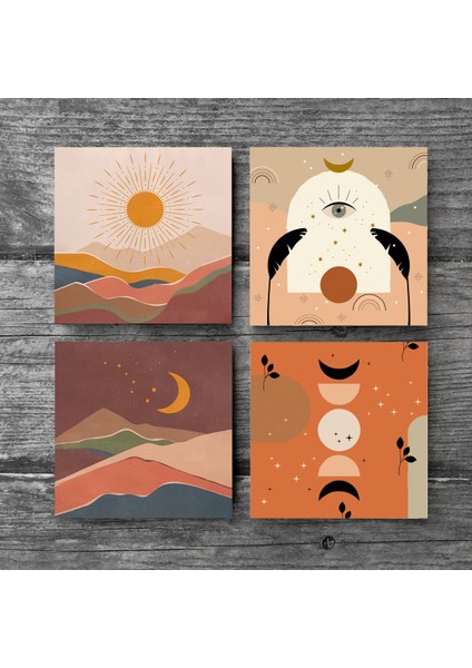 Bohem Taş Bardak Altlığı – 4’lü Set, 10x10 cm Dekoratif Masaüstü Koruyucu Doğaltaş Altlık |SC273| modelleri