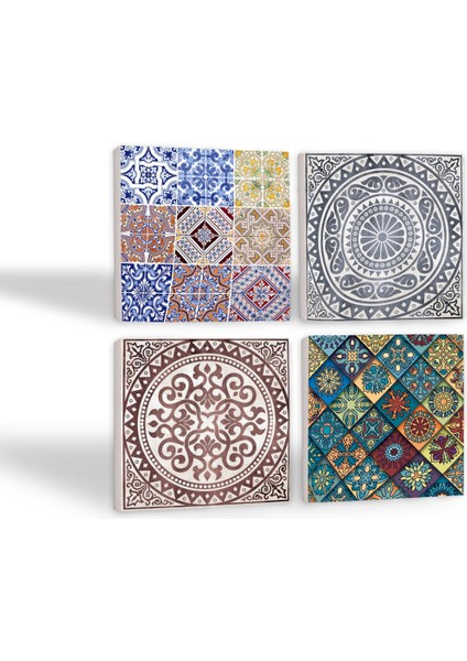 Stone Etnik Desen Taş Bardak Altlığı – 4’lü Set, 10x10 cm Dekoratif Masaüstü Koruyucu Doğaltaş Altlık |SC276| fiyatları