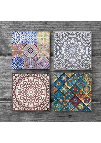 Stone Etnik Desen Taş Bardak Altlığı – 4’lü Set, 10x10 cm Dekoratif Masaüstü Koruyucu Doğaltaş Altlık |SC276| modelleri