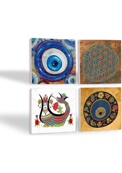 Nazar, Yaşam Çiçeği, Şahmeran Taş Bardak Altlığı Masaüstü Koruyucu Altlık 4 Parça Set 10x10cm Stone Coasters SC469 fiyatları