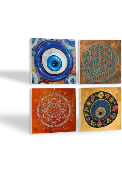Stone Nazar, Yaşam Çiçeği, Mandala Taş Bardak Altlığı – 4’lü Set, 10x10 cm Dekoratif Masaüstü Koruyucu Doğaltaş Altlık |SC471| fiyatları