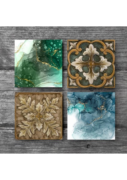 Stone Soyut Sanat, Desen Taş Bardak Altlığı – 4’lü Set, 10x10 cm Dekoratif Masaüstü Koruyucu Doğaltaş Altlık |SC282| modelleri