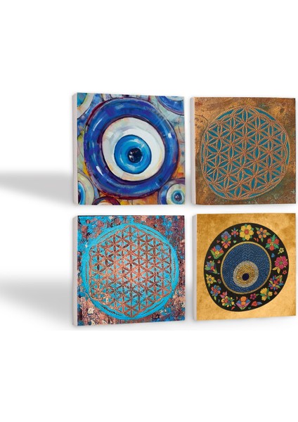 Nazar, Yaşam Çiçeği Taş Bardak Altlığı Masaüstü Koruyucu Altlık 4 Parça Set 10x10cm Stone Coasters SC474 fiyatları