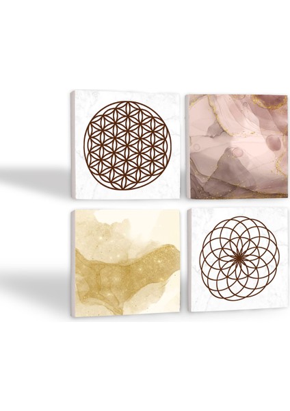 Stone Yaşam Çiçeği, Soyut Sanat Taş Bardak Altlığı – 4’lü Set, 10x10 cm Dekoratif Masaüstü Koruyucu Doğaltaş Altlık |SC284| fiyatları