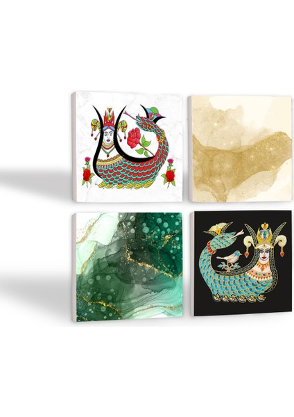 Stone Soyut Sanat, Şahmeran Taş Bardak Altlığı – 4’lü Set, 10x10 cm Dekoratif Masaüstü Koruyucu Doğaltaş Altlık |SC285| fiyatları