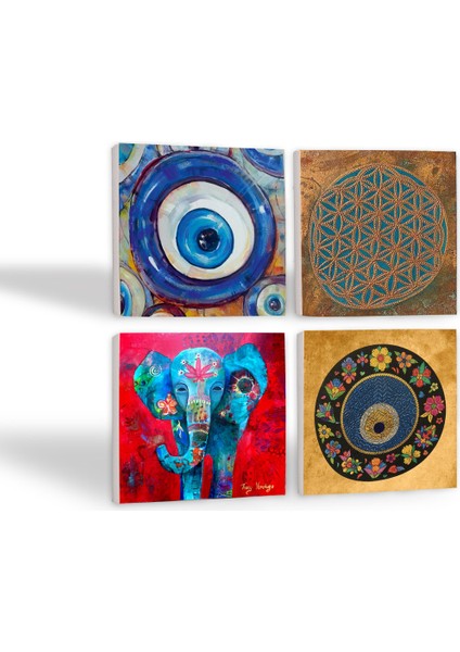 Stone Nazar, Yaşam Çiçeği, Fil Taş Bardak Altlığı – 4’lü Set, 10x10 cm Dekoratif Masaüstü Koruyucu Doğaltaş Altlık |SC477| fiyatları