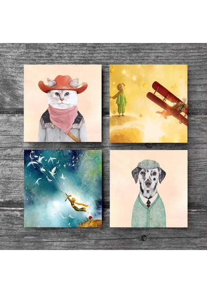 Stone Küçük Prens, Köpek, Kedi Taş Bardak Altlığı – 4’lü Set, 10x10 cm Dekoratif Masaüstü Koruyucu Doğaltaş Altlık |SC288| modelleri