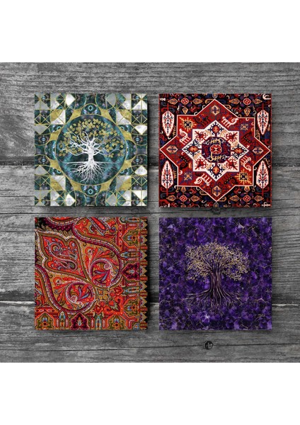Stone Hayat Ağacı, Desen Taş Bardak Altlığı – 4’lü Set, 10x10 cm Dekoratif Masaüstü Koruyucu Doğaltaş Altlık |SC487| modelleri