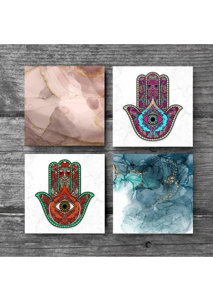 Stone Soyut Sanat, Fatma Ana Eli (Hamsa) Taş Bardak Altlığı – 4’lü Set, 10x10 cm Dekoratif Masaüstü Koruyucu Doğaltaş Altlık |SC296| modelleri