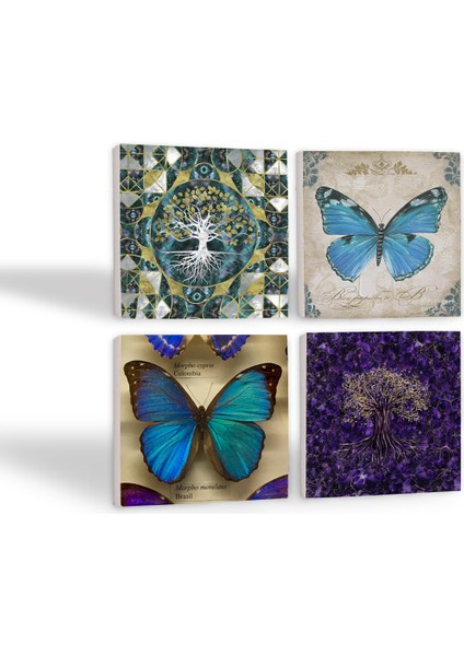 Stone Hayat Ağacı, Kelebek Taş Bardak Altlığı – 4’lü Set, 10x10 cm Dekoratif Masaüstü Koruyucu Doğaltaş Altlık |SC496| fiyatları
