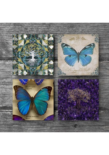 Stone Hayat Ağacı, Kelebek Taş Bardak Altlığı – 4’lü Set, 10x10 cm Dekoratif Masaüstü Koruyucu Doğaltaş Altlık |SC496| modelleri